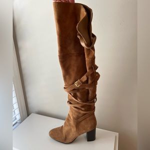 Sam Edelman Over The Knee Camel Suede Boots with Buckles